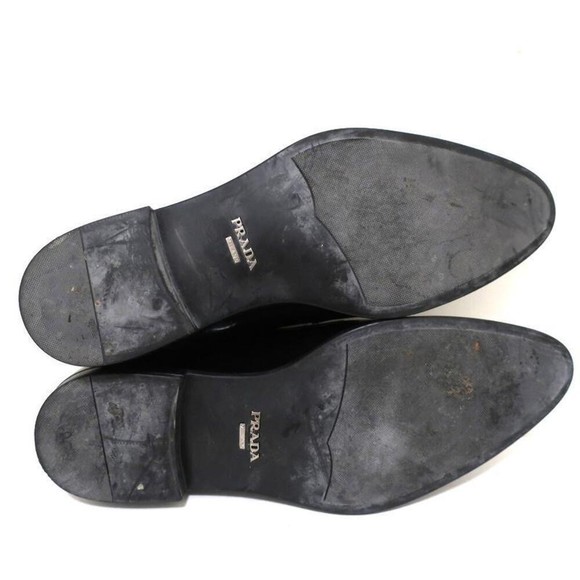 Prada Cap Toe Oxfords Black Spazzolato Leather Size 7.5 Lace-Up Loafers - Picture 10 of 10